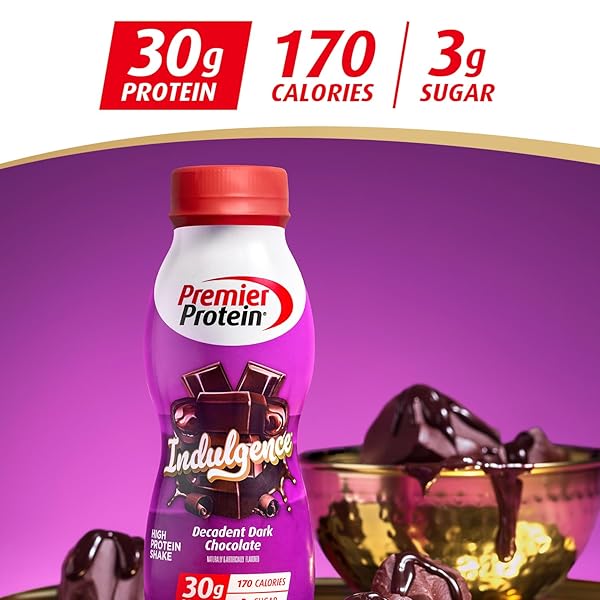 PREMIER PROTEIN SHAKE INDULGENCE, DECADENT DARK CHOCOLATE, 30G PROTEIN, 170 CALORIES, 3G SUGAR, 11.5 FL OZ, 12 PACK (PACKAGING MAY VARY)