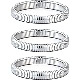 JUNYANGY Gold Bangles for Women Set of 3 Chunky Stretch Bangles Bracelets 24K Gold Plated Stainless Steel Bracelets Flexible Wide Stack Bracelets Designer Look Alike Jewelry for Women