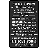ENGZHI Nephew Gifts - I Am So Proud of You Nephew Christmas Card - Inspirational Teen Boys Gifts for Birthday Valentines, Metal Engraved