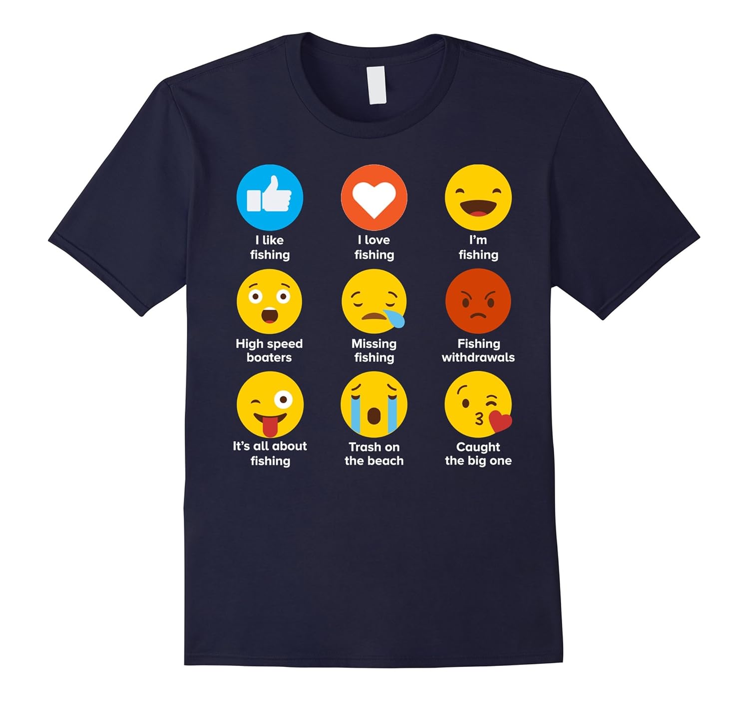 I Love Fishing Emoji Emoticon Funny Graphic Tee T-shirt-ANZ