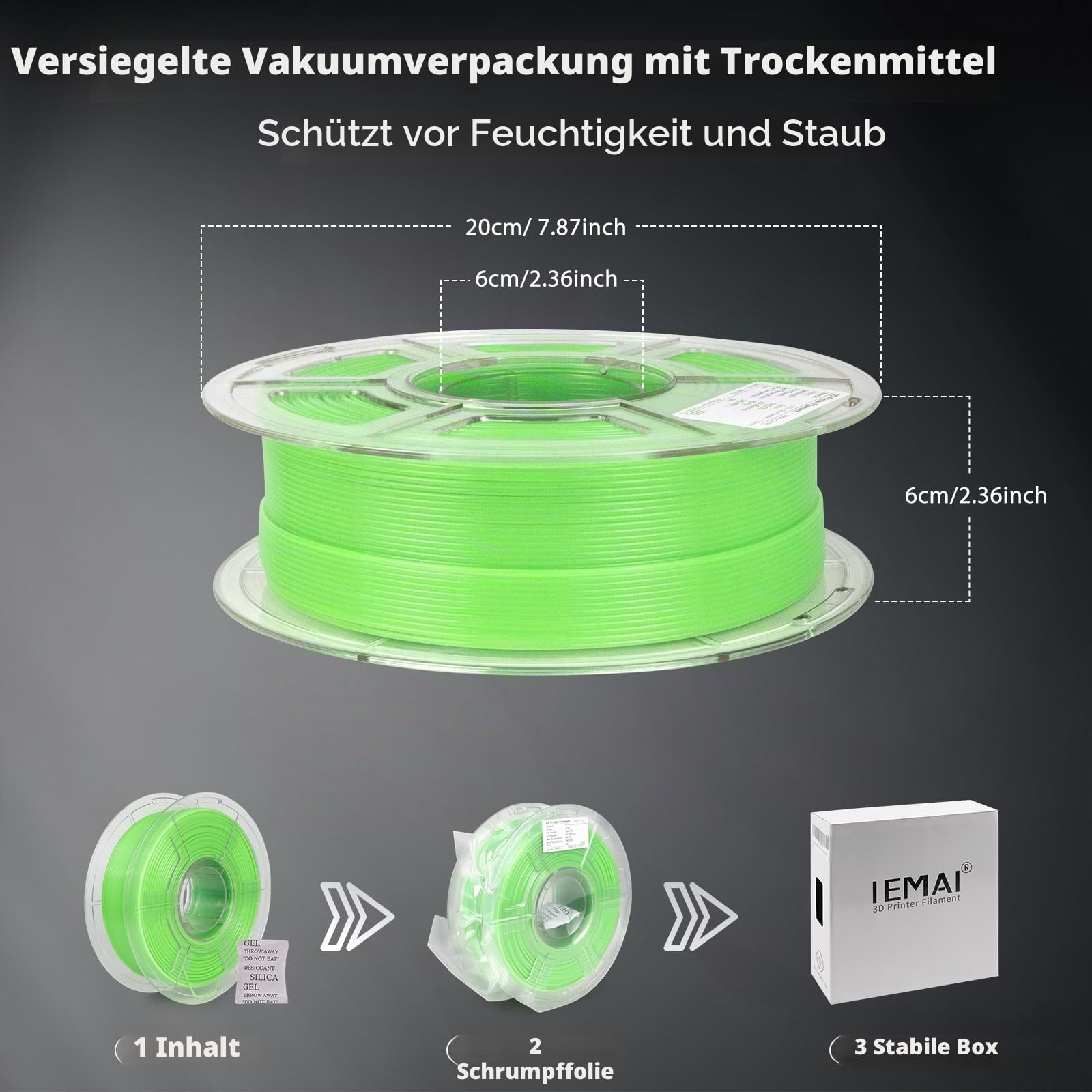 IEMAI PETG Filament 1.75mm 1Kg, Leuchtendes Grün PETG 3D Drucker Filament, Kompatibel mit Bambu Lab, AMS, AMSLite, Maßgenauigkeit +/-0.02mm 7