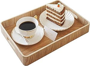Nonslip Wood Serving Tray with Handles for Serving Food and Drinks. 14.5” Rectangular Tray for Ottoman. Anti-Slip Food Serving Tray with Handles. Wooden Nonslip Food Serving Trays (14.5” Rectangle)