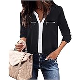 Gaharu Women's Casaul 3/4 Sleeve Shirts Tops V Neck Chiffon Blouses