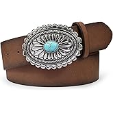 TRIWORKS Women's Western Leather Belt Vintage Medieval Turquoise Buckle Belt Ladies Cowgirl Concho Leather Belt