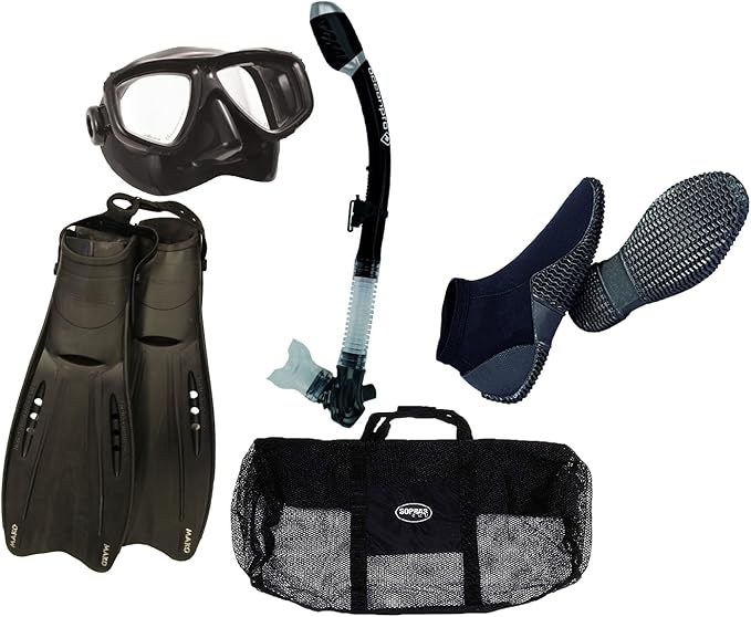 Oceanic Pro Snorkeling Set Black Mask Dry Snorkel Adjustable / Aeris