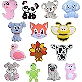 14PCS Animals Silicone Beads, Animals Shape Silicone Focal Beads for Keychain Making, Loose Beads Bulk for Pens DIY Handicrafts Necklace Bracelet Lanyard Pendants