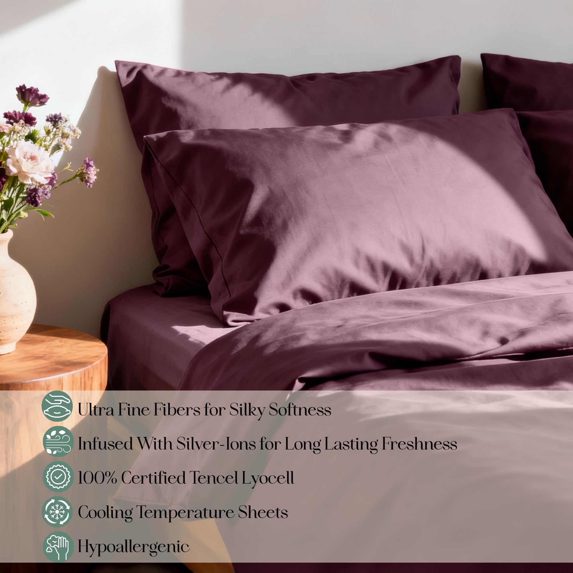Condition photo showing New/Like New for casilva eucalyptus sheets - infused with silver for anti-odor, softer than silk fibers, more cooling