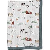 Little Unicorn Newborn Receiving Quilt | Ultra- Soft, Multi-Layered Muslin Fabric | Gift for Newborns & on-The-go (Farmyard)