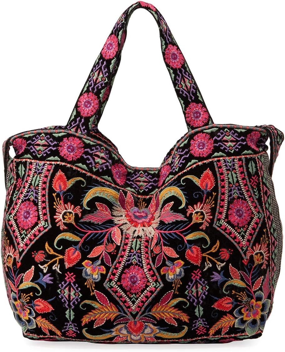 IOANA Black Velvet Tote Bag Large Handbag Flowers New