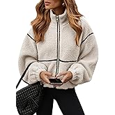 Dokotoo Womens Coat Casual Lapel Full Zip Fleece Jacket Long Sleeve Oversized Warm Winter Outwear with Pockets