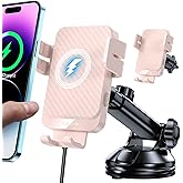 Wireless Car Charger Phone Holder, MOKPR 15W Fast Charging Auto-Clamping Car Mount Hands-Free Car Charger for Dashboard Winds