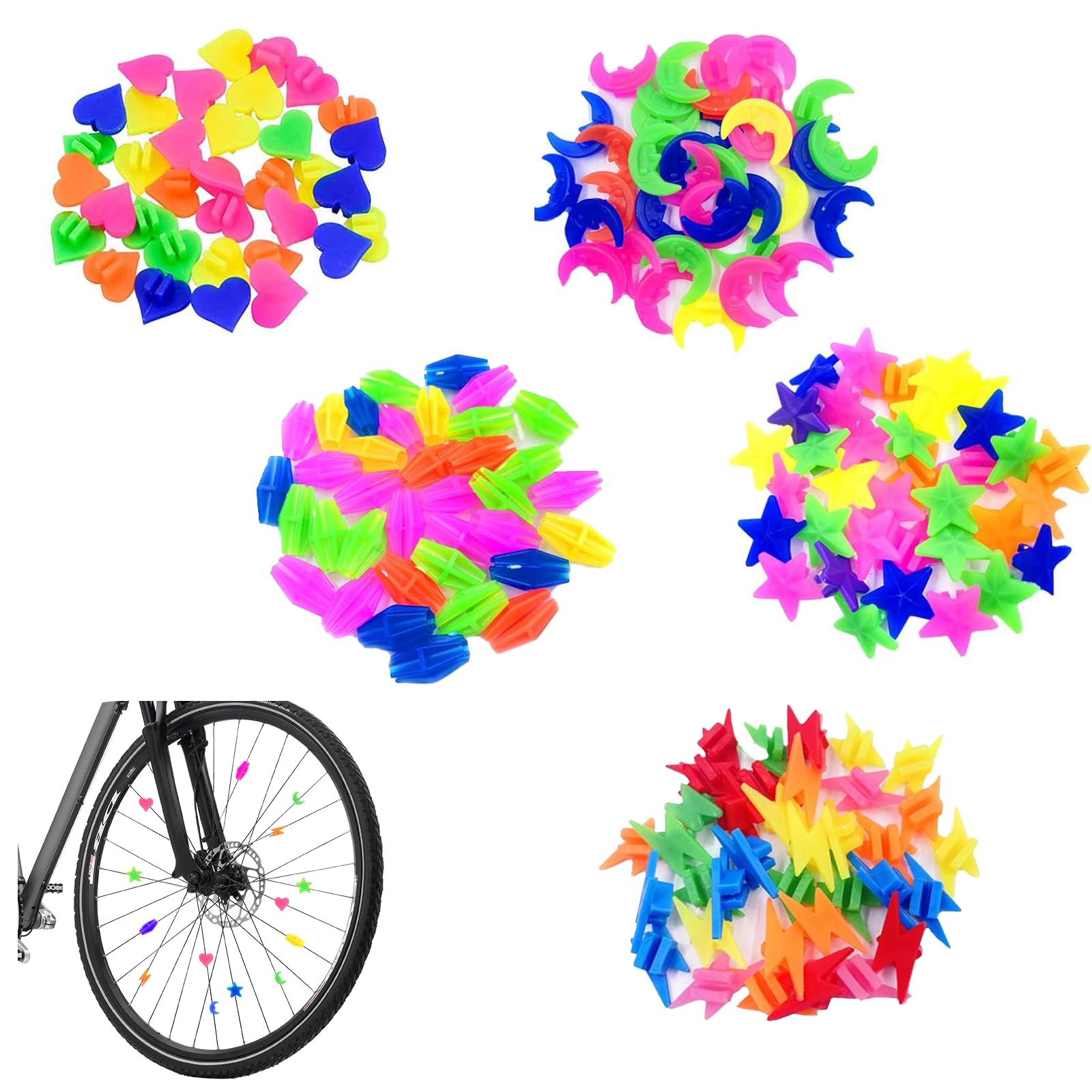 180Pcs Bike Spoke Beads, 5 Styles Bike Accessories Kids , Personalized Bicycle Clip Beads, Plastic Clip Wheel Spokes Decorations, DIY Wheel Accessory for Kids Boys Girls Bike Accessories Gifts