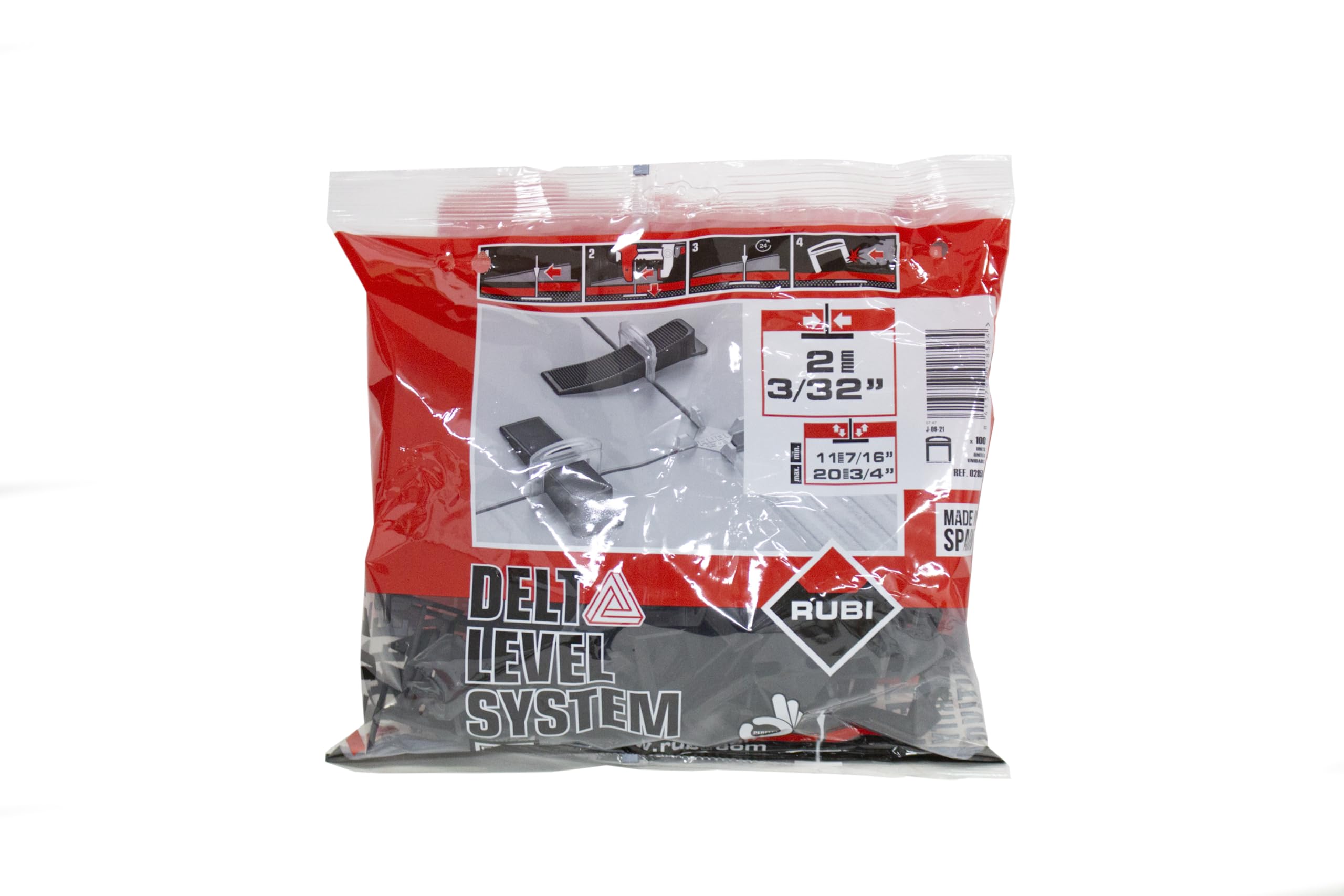 Rubi | Leveling Flanges for Ceramics | 2 mm Flange for Ceramic Tiles Between 11 and 20 mm | for 30x30 cm and Higher formats | 100 Units | Delta Level System Flange