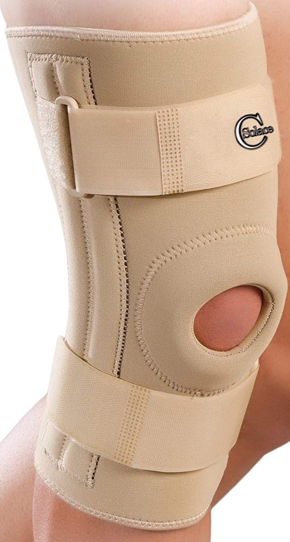 Solace Care Knee Stabiliser Support - Neoprene Open Patella Brace - Cartliage Collateral Knee Ligament Meniscus Tear ACL Injuries Sports Skiing Snowboarding - Improved Stability (Large - 38-42 cm)