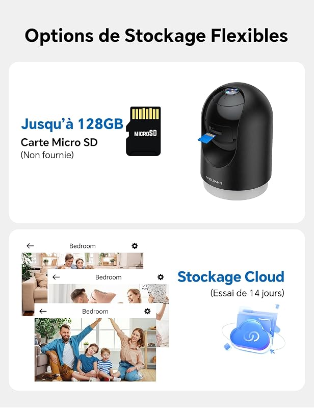 Camera Interieur 2K WiFi, Caméra Intérieure 360° PTZ avec Suivi Automatique, Vision Nocturne & Audio Bidirectionnel, Babyphone avec Caméra, Compatible Alexa & Google Home