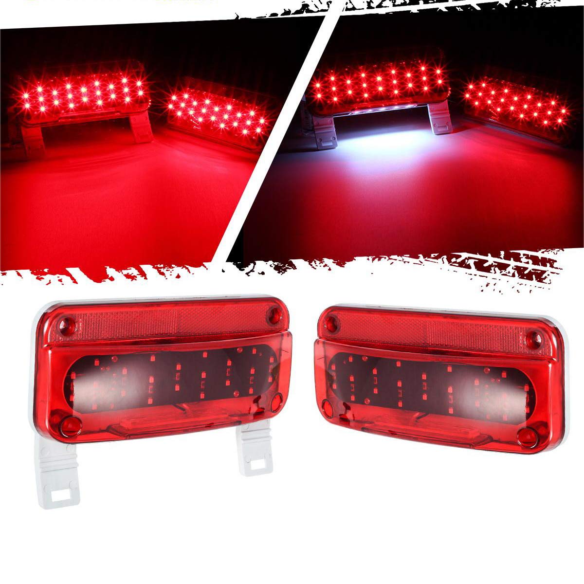 Photo 1 of Partsam Rectangular Red LED RV Camper Trailer Stop Turn Brake Tail Lights White License Plate Light 49 LED with License Bracket Holder and White Base 12V Sealed w Reflex Surface Mount (Left + Right)