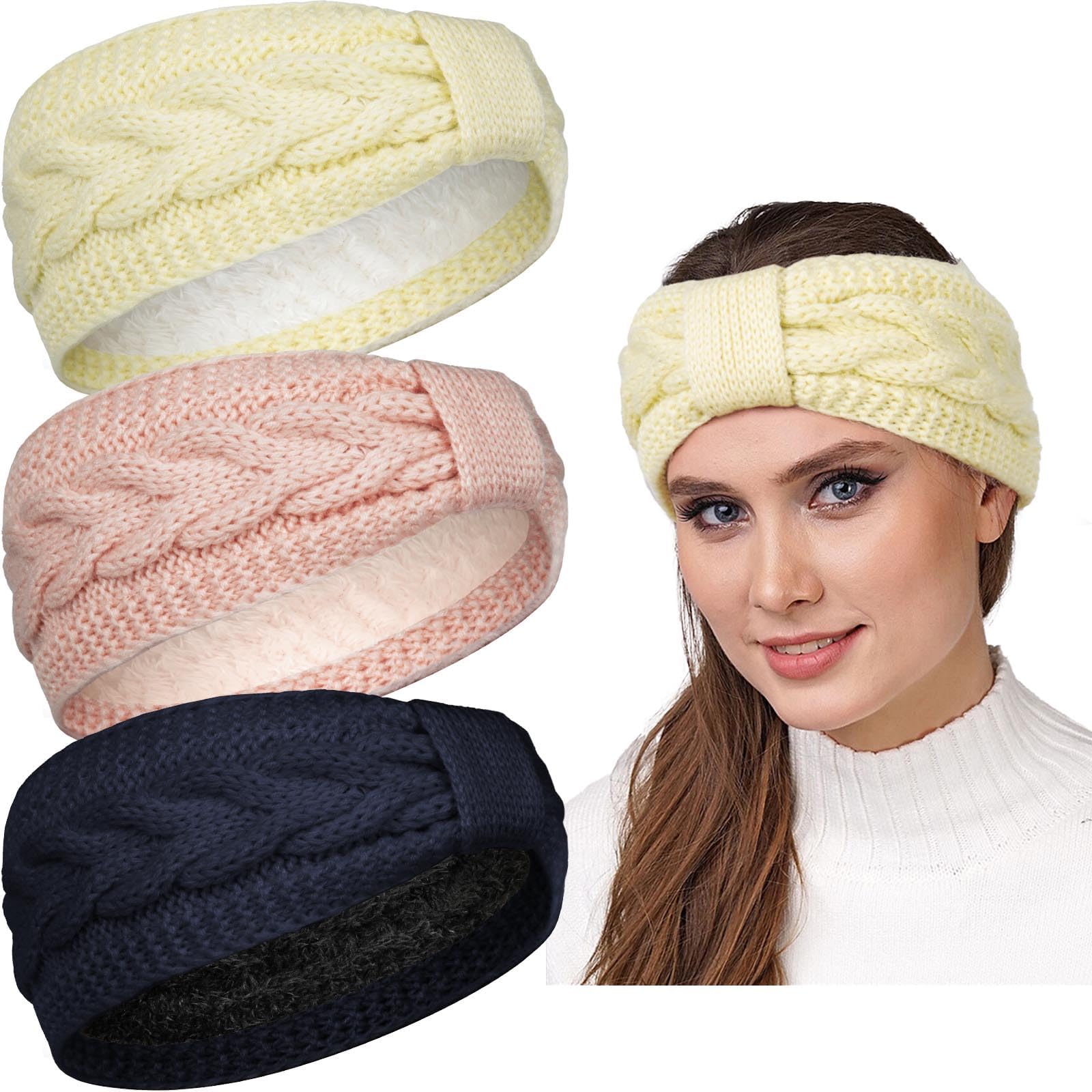 Winter Essentials Bundle: 3 Wool Knit Headbands with Silver Spikes Amazon.com: Whaline 4 Pack Twisted Knit Headbands Winter  main image 4