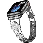 Tasikar Bling Diamond Women Band Compatible with Apple Watch Band 49mm 46mm 45mm 44mm 42mm 41mm 40mm 38mm Ultra SE Series 11 10 9 8 7 6 5 4 3 2 1 Lucky Clover Dressy Replacement Bracelet (Black)