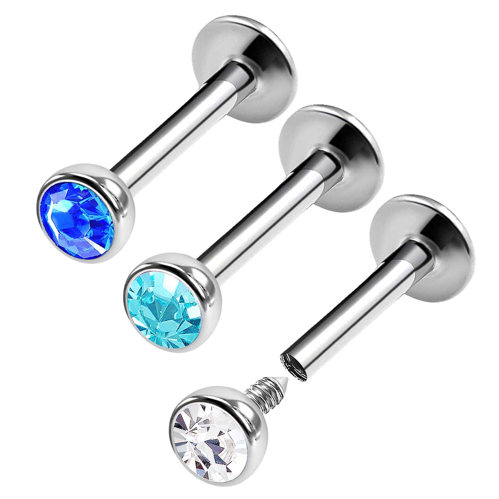 3pcs Steel Internally Threaded Labret Rings 16g 5/16 8mm 3mm Crystal Tragus Earrings Medusa Piercing Jewellery Choose Colors