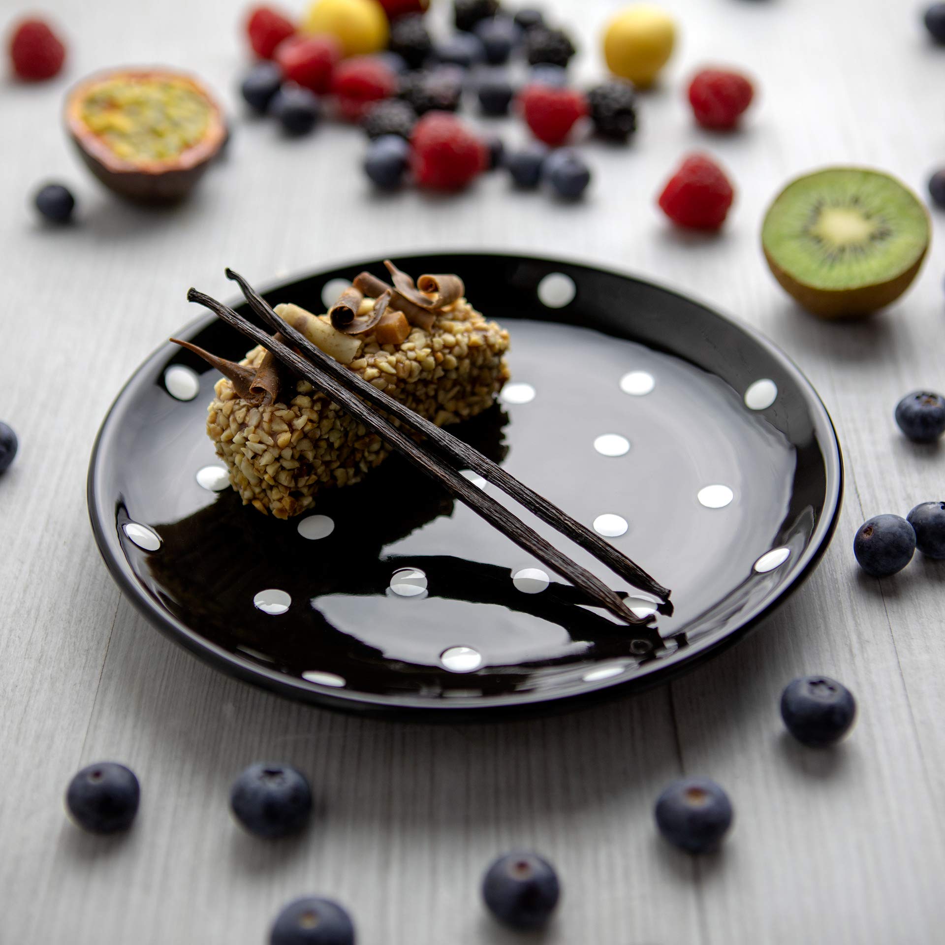 City to Cottage® Black and White Pottery | Polka Dot Spotty | Handmade Hand Painted | Glazed Ceramic 7.9inch/20cm | Side Dessert Plate | Unique Dinnerware