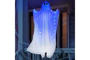 SUNNYPARK 61" Light Up Hanging Ghosts Halloween Flying Ghost with Blue LEDs and Timer Function Porch Yard Garden Tree Party Holiday Decorations