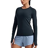 CRZ YOGA Seamless Long Sleeve Shirts for Women Hip Length - Workout Athletic Running Gym Yoga Tops Breathable Crewneck Tshirt