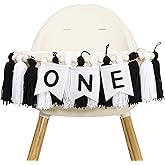 Race Car Tassel High Chair Banner - Fast One Birthday Party Decorations, Black White Yarn Tassel Garland, Racing 1st Birthday, Vintage Race Car Themed Party Photo Props (Black White One Highchair Banner)