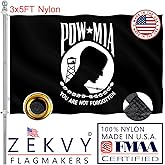 ZEKVY Pow Flag 3x5 Outdoor Made in USA - Double Sided Mia Flags Nylon Heavy Duty Vivid Color Pow Mia Flag with 2 Brass Grommet