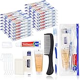 SLequipo Pack of 50 Hygiene Kit, Hygiene Kit Bulk, Individually Packed, Travel Hygiene Kit with Toothbrush, Toothpaste, Comb, Shampoo, Soap and Floss Picks, Home, Suitable for Hotel, Camping, Travel