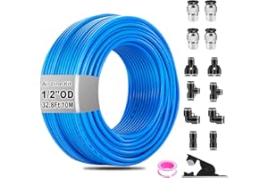 QITUO 1/2" Air line kit,1/2" OD 3/8" ID 32.8ft Blue Air Hose Tubing Fittings,13pcs Compressed Air Line Accessory Kit Push to Connect Fittings for Air Line