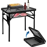 MSDADA Folding Grill Table, Height Adjustable Aluminum Table with Mesh Desktop and Mesh Bag, Portable Grill Table for Outdoor Camping, Picnic, Patio, Dining, BBQ, Party, Black, 23.6&times;15.7 inch