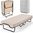Giantex Folding Bed with 4" Mattresses for Adults, Small Single Rollaway Bed with Storage Cover and Memory Foam Mattress, Portable Foldable Bed, Fold up Guest Bed for Easy Storage, Made in Italy