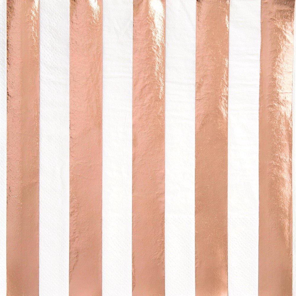 Foil Rose Gold Striped Paper Napkins, Pack of 16