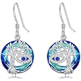 TOUPOP Evil Eye/Hamsa Hand Earrings 925 Sterling Silver Tree of Life Blue Crystal Dangle Earrings Protection Jewelry Amulet Christmas Gifts for Women Her