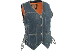 Milwaukee Leather MDL4020 Women's Classic Blue ‘6 Pocket’ Side Lace Denim Vest - X-Large