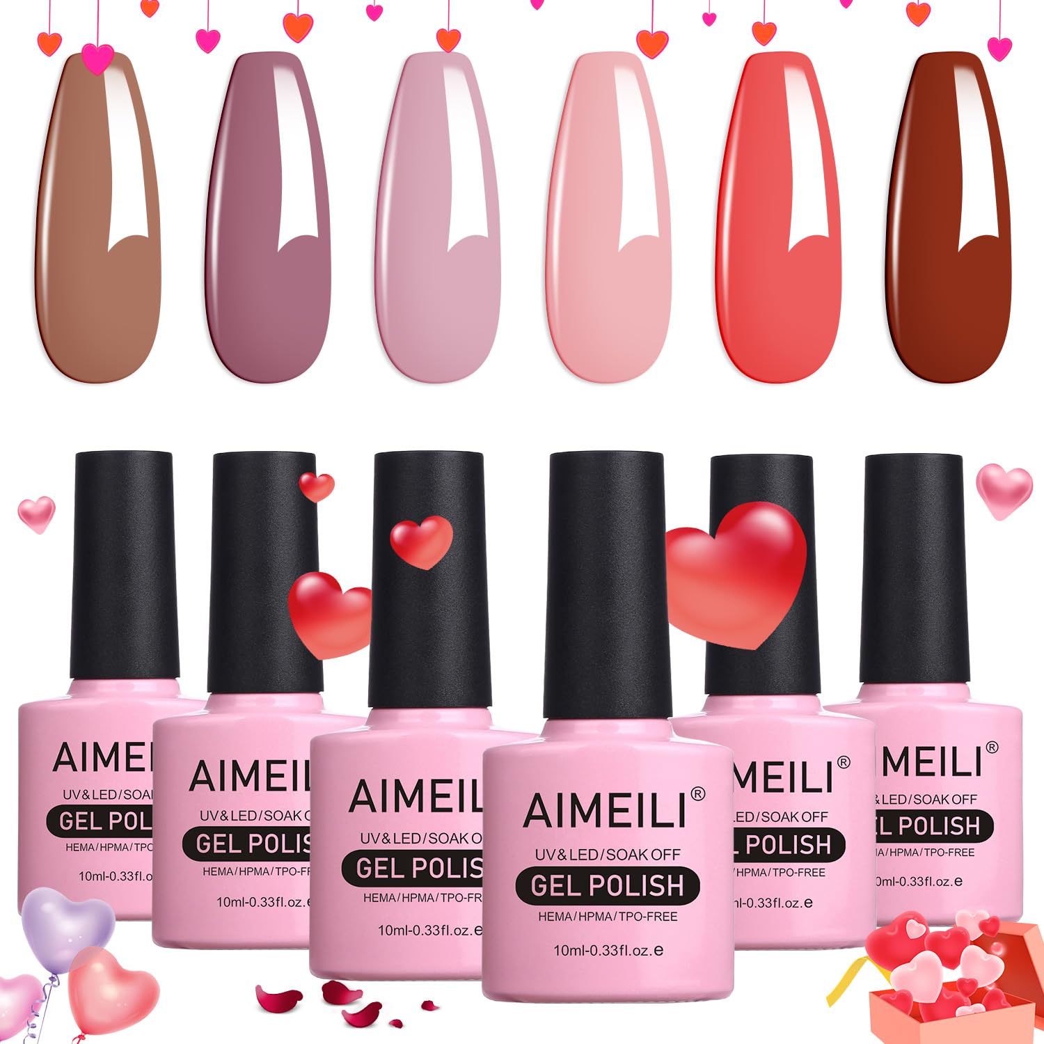 AIMEILI Gel Nail Polish Set Soak Off UV LED Gel Polish Multicolour/Mix Colour/Combo Colour Of 6pcs X 10ml - Gift Kit 30