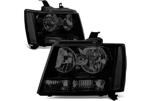 Auto Dynasty Headlight Assembly Compatible with Chevy Tahoe Suburban 1500 2007-2014 Avalanche Suburban 2500 2007-2013, Driver and Passenger Side, Black Housing Smoked Lens