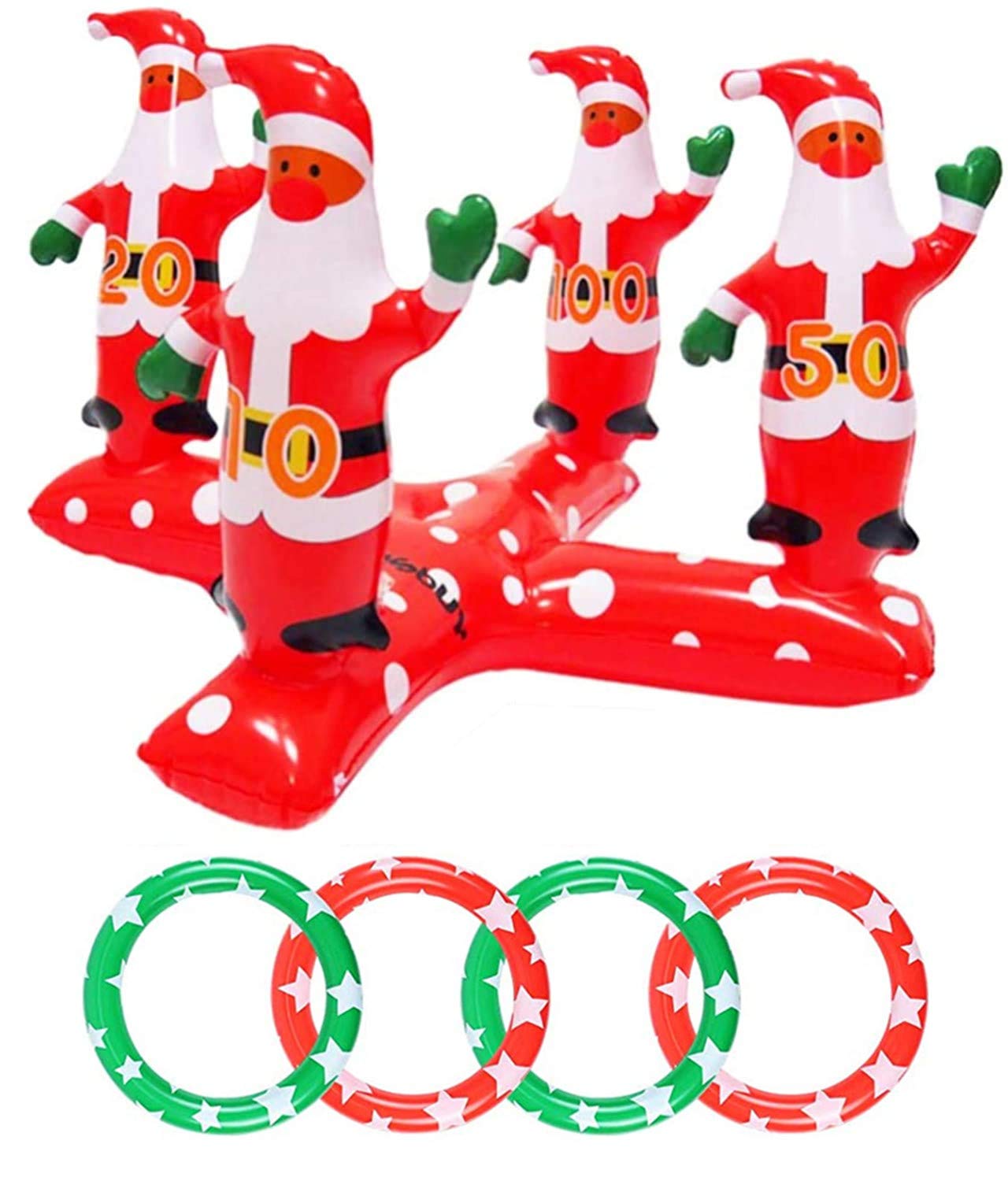 Aisszhao Christmas Party Toss Game with 4 Rings,Inflatable Santa Throwing Rings Xmas Fun Games for Kids Adults Family Indoor Outdoor Garden Game (Santa)
