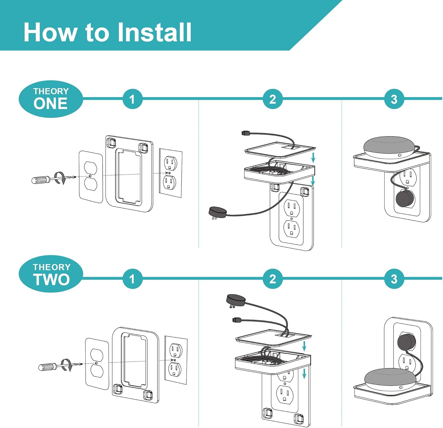 ALLICAVER Outlet Shelf, Power Perch with Built-In Cable Management, A Space Saving Solution for Google Home, Smart Speakers, Cellphones, Electric Toothbrush and More (White-standard) - - 
