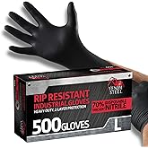 Venom Steel Industrial Nitrile Gloves, Chemical Resistant Disposable Black Gloves, Latex-Free, Powder-Free, Textured Grip, Heavy Duty Two-Layer Protection, 6 mil, Large (Pack of 500)