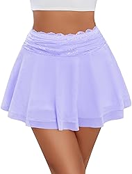 Avidlove Women's Pleated Mini Skirt Lace Mesh