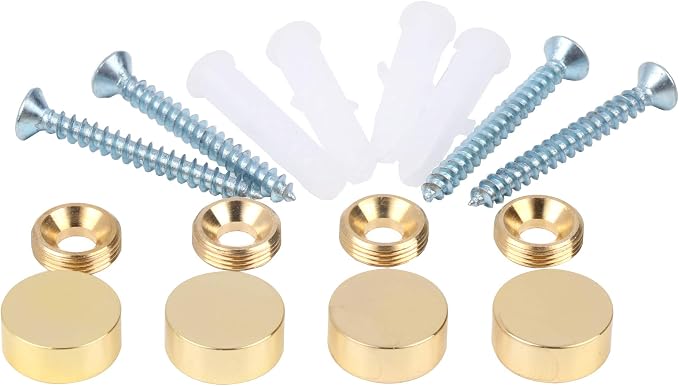 Brass Mirror Screws - Polished Gold Decorative Mirror Nails With Safety Washers, 4 Pack