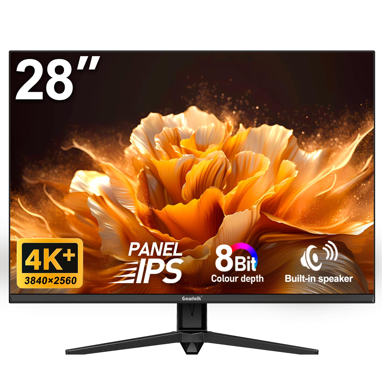 Gawfolk Gaming Monitor 28 Zoll 4K 60Hz IPS PC Bildschirm mit Lautsprecher