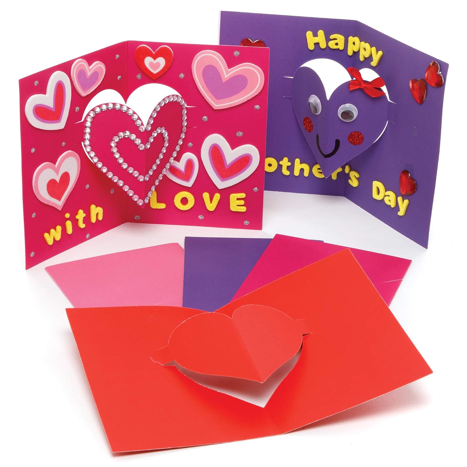 Baker Ross AX693 Heart Cards, Pack of 10, Great for Arts and Crafts for Kids to Decorate for Mother's Day, Valentine’s Day