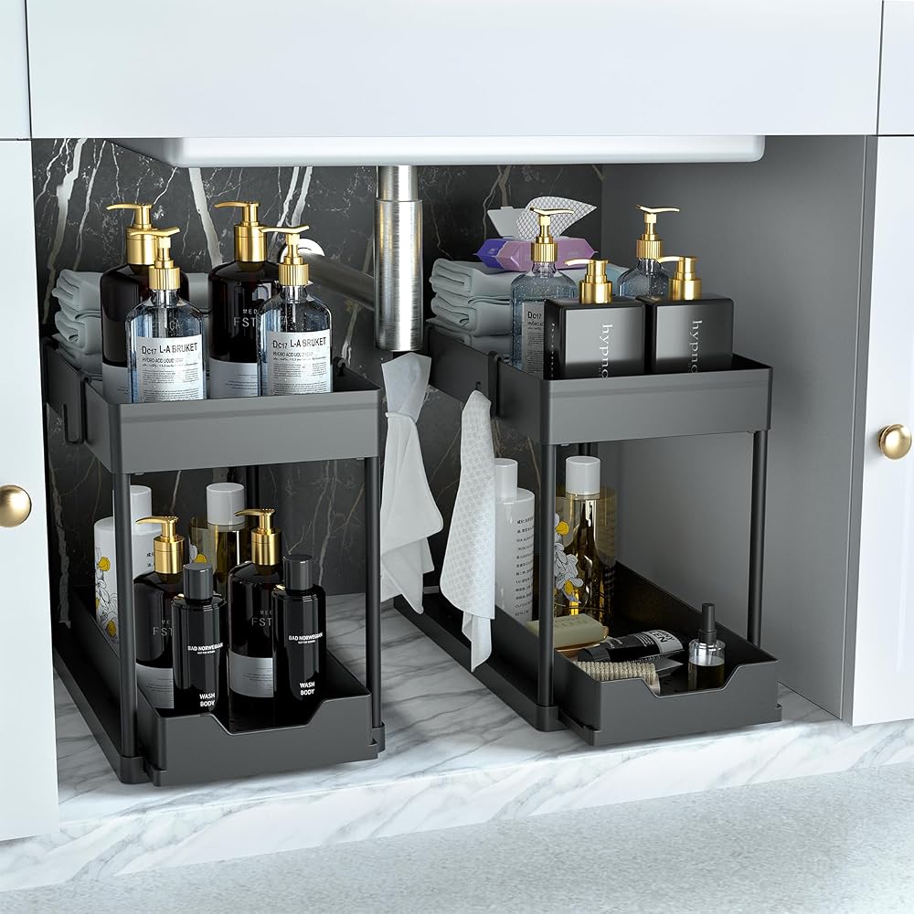 DEKAVA Under Sink Storage 2 Pack 2 Tier Sliding Organiser Black