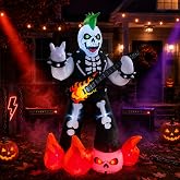 6.2FT Halloween Rock Music Skeleton Inflatable with LED Flame Guitar Decor | Easy setup, vivid after-dark visibility and secure anchoring for a stable outdoor seasonal display