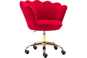 ZOBIDO Comfy Home Office Task Chair with Wheels, Cute Modern Upholstered Velvet Seashell Back Adjustable Swivel Vanity Desk Chair, for Women, for Kids, for Girls, Living Room, Bedroom, (Red)