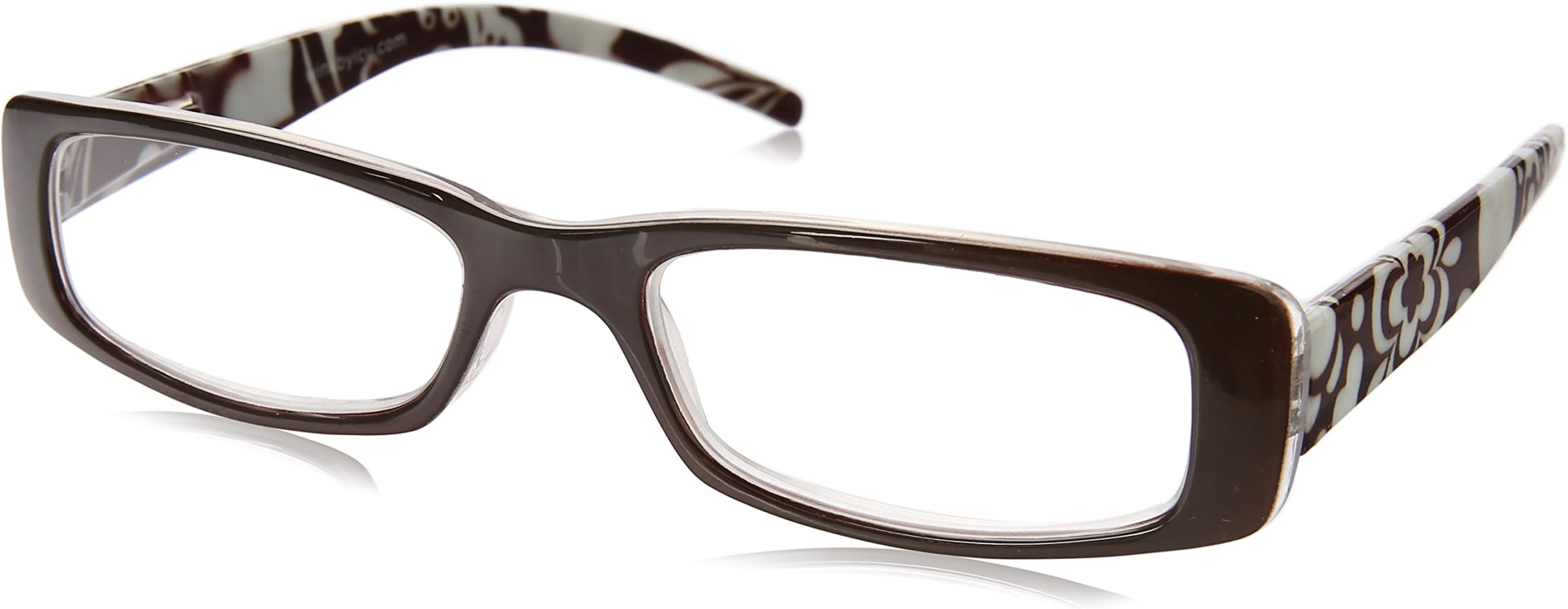 Wink Fancy Brown Floral Rectangle Reading Glass with Matching Pattern Case
