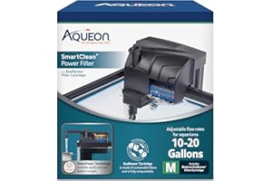 Aqueon SmartClean Power Filter with EcoRenew Filter Cartridge, Quick and Easy Water Changes, Quiet Operation, Adjustable Flow, for 10-20 Gallon Freshwater and Saltwater Aquariums, Medium
