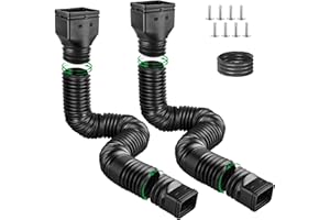 NHBKO Gutter Downspout Extensions with Connector, 2 Pack Flexible Rain Gutter Downspout Extenders with New Upgrade Size 60"+ 70", Drainage Pipe Connector for Outdoor Gutter Splash Block - Black